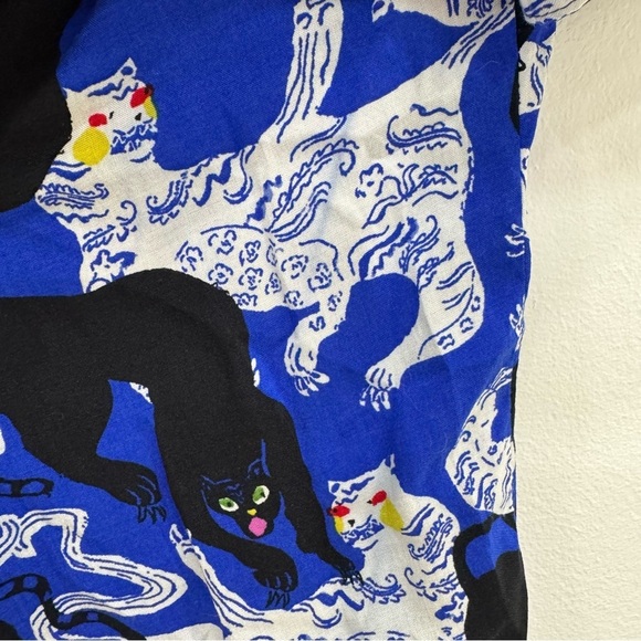 Anthropologie Emily Isabella Robina Tiger Panther Blouse blue white black Sz XS - Picture 4 of 6